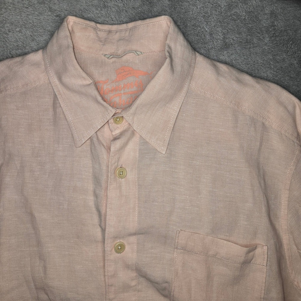 Tommy Bahama Relax Mens L Peach 100% Linen Long Sleeve Button Up Shirt Pocket - Picture 1 of 9